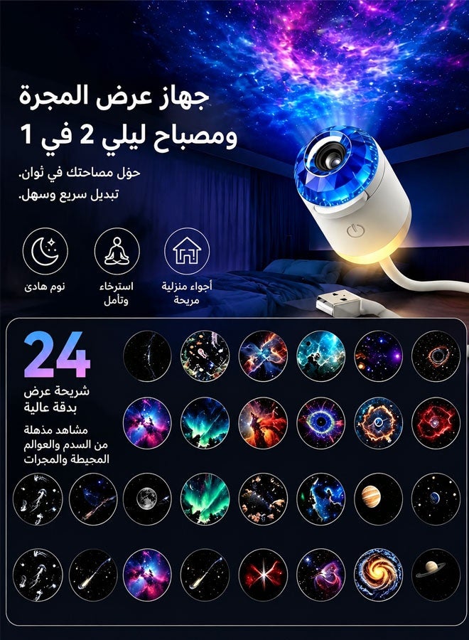 جهاز عرض ليلي ثلاثي الأبعاد 2 في 1 بتصميم مجرة ​​مع 24 فيلم عرض | كريستال أزرق، سطوع قابل للتعديل، دوران 360 درجة، سهل الاستخدام، يعمل بمنفذ USB، مصباح جداري صغير محمول بتقنية LED، مناسب للبالغين والأطفال - Image 4