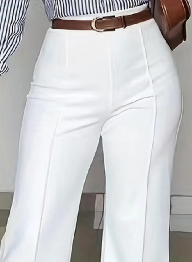 تايك تو White Solid Straight Leg Pants