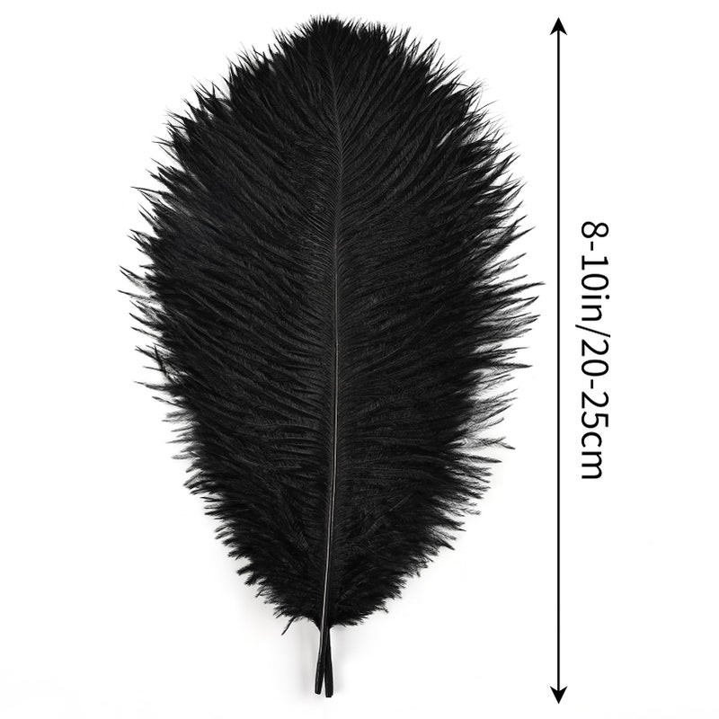 THARAHT Black Ostrich Feathers 24pcs Natural Bulk 8-10Inch 20cm-25cm for Crafts Wedding Party Centerpieces Halloween and Home Decoration Feathers - Image 2