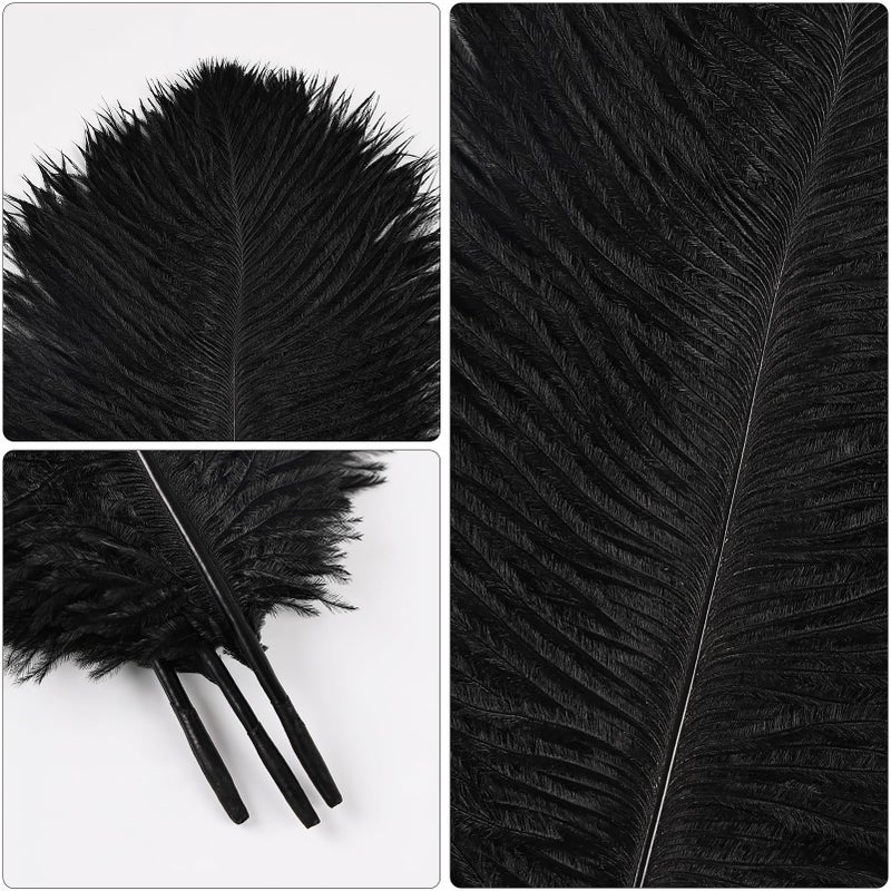 THARAHT Black Ostrich Feathers 24pcs Natural Bulk 8-10Inch 20cm-25cm for Crafts Wedding Party Centerpieces Halloween and Home Decoration Feathers - Image 3