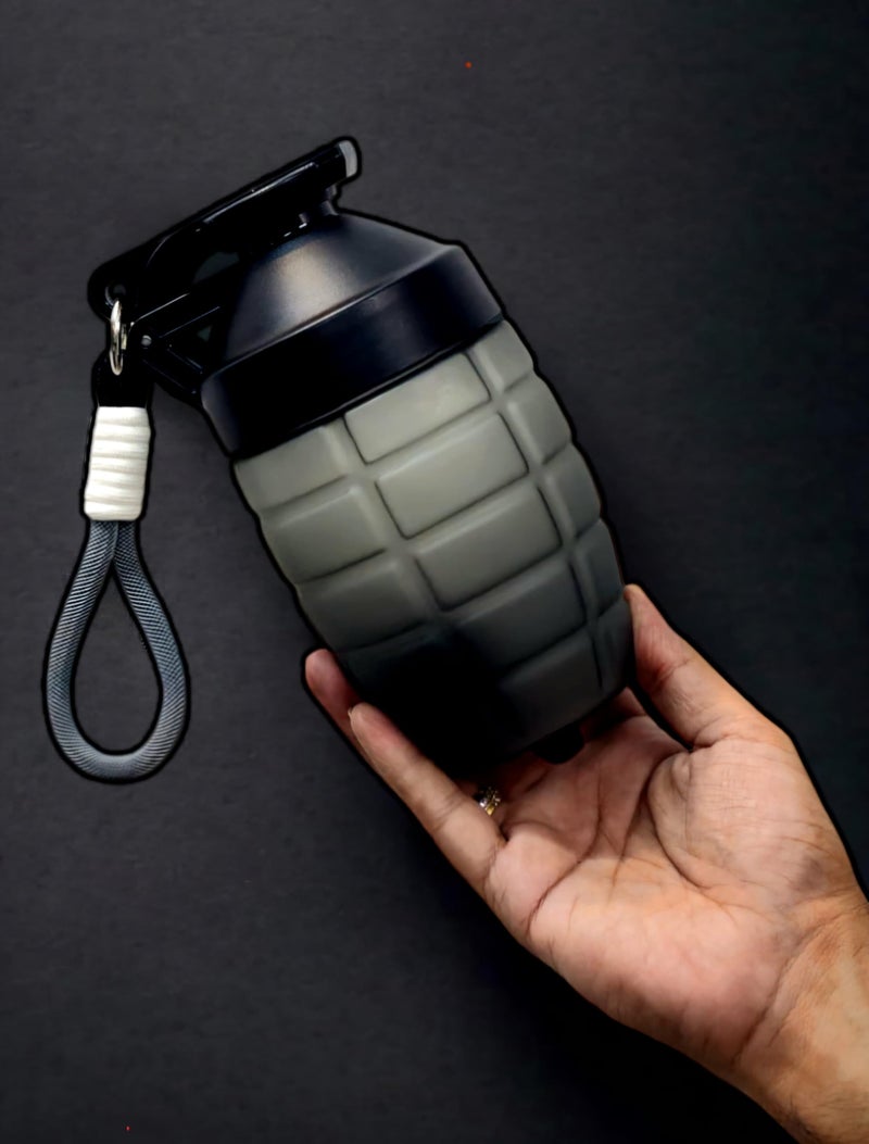 RIANZ Grenade Shape Protien Shaker Bottle Blender 600ml/20oz -Pre Workout Shaker Bottles for Protein Mixes - 100% BPA-Free, Leak Proof with Shaker Ball - 1 Pc (Black) - Image 1
