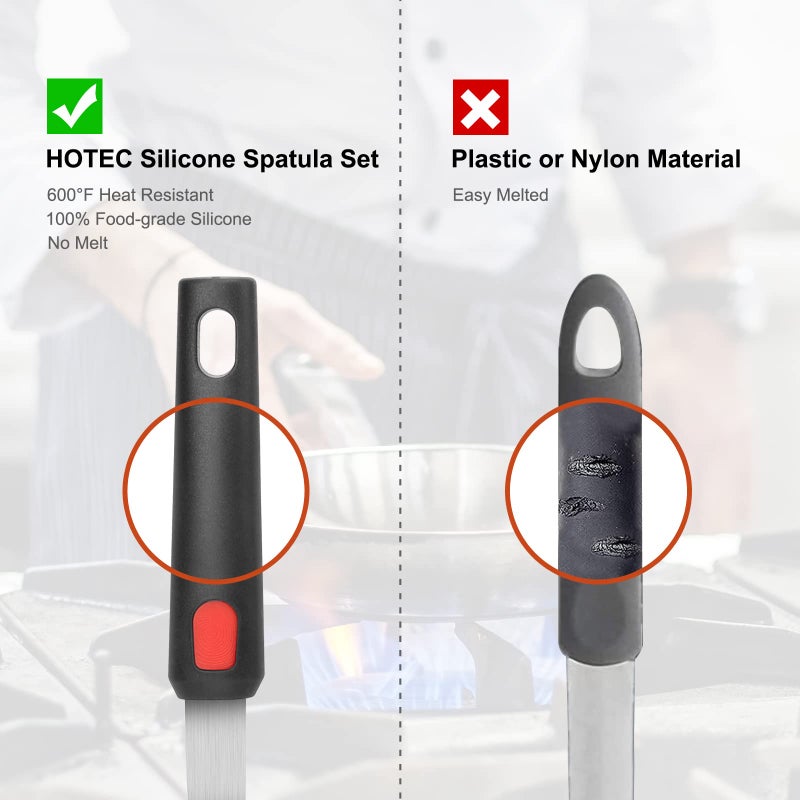 Hotec Silicone Spatula Turner for Nonstick Cookware, Cooking Spatulas 600Â°F Heat Resistant Large Flexible Rubber Spatula Set of 3, Kitchen Utensils for Flipping Eggs, Burgers, Pancakes, Crepes - Image 4