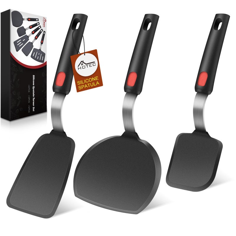 Hotec Silicone Spatula Turner for Nonstick Cookware, Cooking Spatulas 600Â°F Heat Resistant Large Flexible Rubber Spatula Set of 3, Kitchen Utensils for Flipping Eggs, Burgers, Pancakes, Crepes - Image 1
