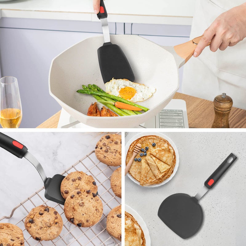 Hotec Silicone Spatula Turner for Nonstick Cookware, Cooking Spatulas 600Â°F Heat Resistant Large Flexible Rubber Spatula Set of 3, Kitchen Utensils for Flipping Eggs, Burgers, Pancakes, Crepes - Image 3