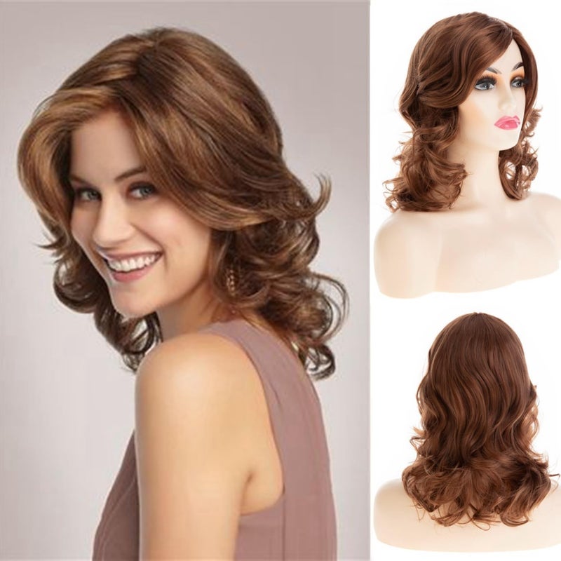 Brown Long Wavy Wigs for Women Synthetic Party Replacement