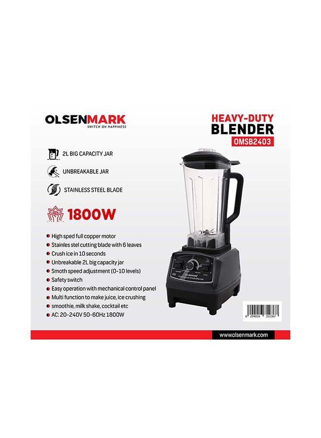 أولسنمارك خلاط قوي التحمل 2 L 1800 W OMSB2403 أسود/ شفاف/ فضي - Image 4