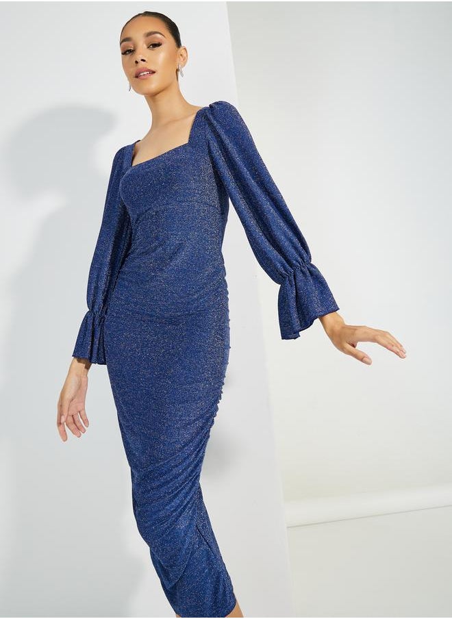 Styli - Glitter Look Ruched Detail Bodycon Midi Dress - Image 1