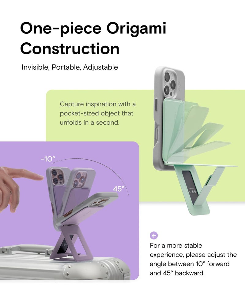 MOFT Phone Tripod Stand Selfie Stick for iPhone, Multi-Angles iPhone Stand, Lightweight & Portable Phone Holder, Strong Magnets, MOVAS Vegan Leather, Travel Essentials, Seafoam (Without Card Slot) - Image 3