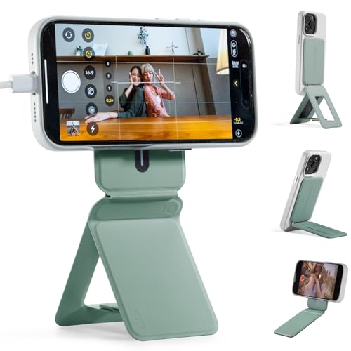MOFT Phone Tripod Stand Selfie Stick for iPhone, Multi-Angles iPhone Stand, Lightweight & Portable Phone Holder, Strong Magnets, MOVAS Vegan Leather, Travel Essentials, Seafoam (Without Card Slot) - Image 1