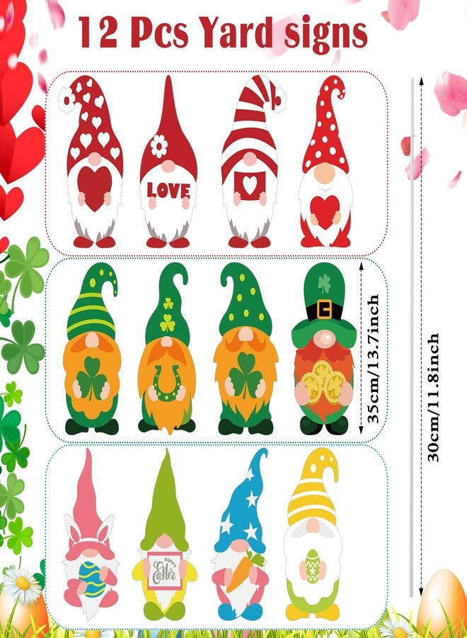 Memorywuu 12 Pcs 14 Inches Valentine's Day Yard Signs with Stakes St. Patrick's Day Easter Outdoor Gnome Yard Signs with 3 Pcs String Lights Gnomes Decorations Signs for Yard Garden Lawn Decor - Image 2