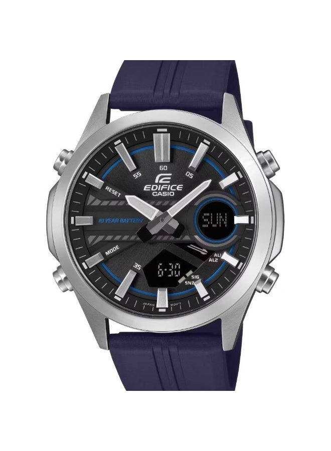 CASIO EDIFICE EFV-C120P-1A2DF Men’s Analog-Digital Watch – Dark Blue (Navy) Resin Strap, Black Dial with Blue Accents, 10-Year Battery, 100m Water Resistance - Image 2