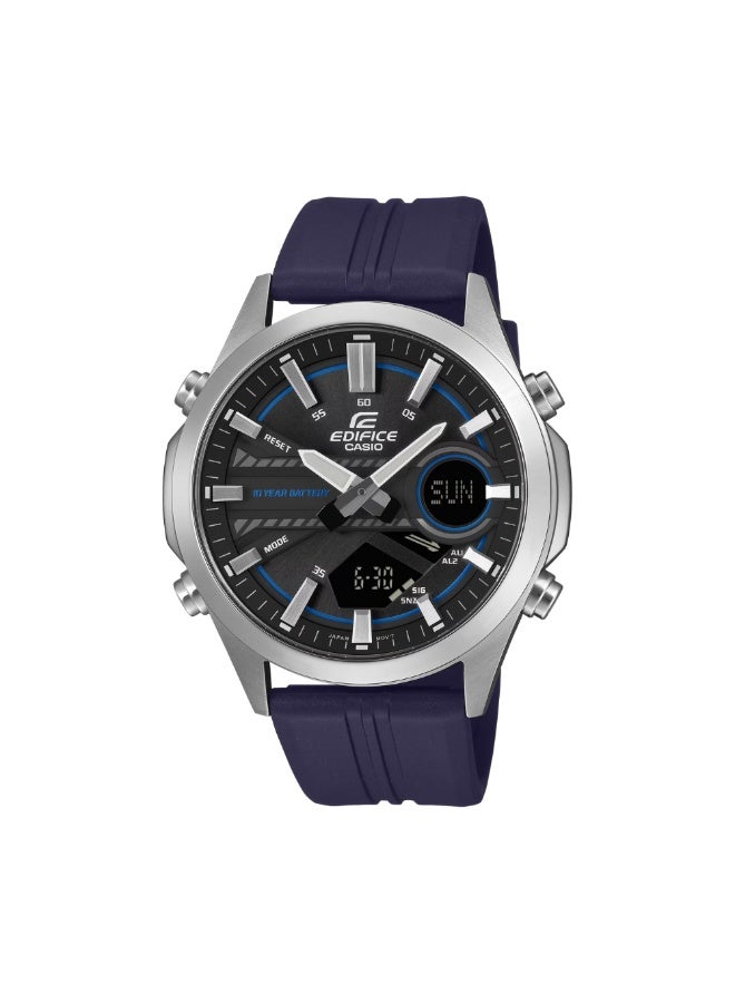 CASIO EDIFICE EFV-C120P-1A2DF Men’s Analog-Digital Watch – Dark Blue (Navy) Resin Strap, Black Dial with Blue Accents, 10-Year Battery, 100m Water Resistance - Image 1