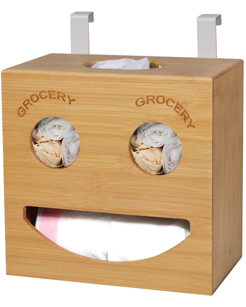 2in1 Trash Bag Dispenser  Grocery Bag Holder with Hanger for Standard Trash Bag Rolls Trash Bag Storage Holder Organizer for Garbage Bags Hang Over the Door and Wall Mounted