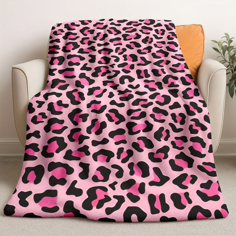 Pink Leopard Print Fuzzy Blanket 70.87 x 78.74 Inch for Sofa Bed Camping - Image 2
