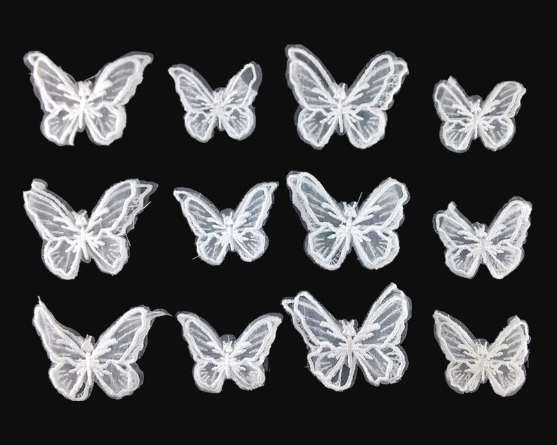 yueton 12pcs Handmade Embroidery Organza Butterfly Barrettes Bobby Pin Metal Alligator Clip Hair Clips Bride Headwear Edge Clip Clamps White