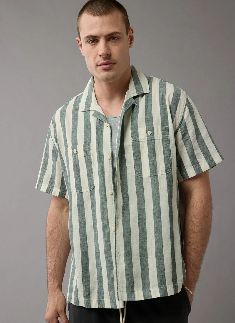 امريكان ايجل Linen-Blend Striped Button-Up Poolside Shirt
