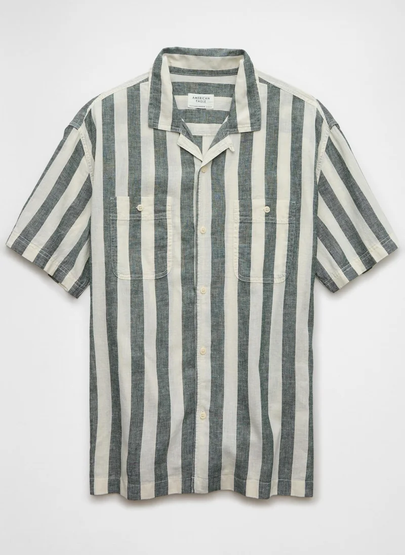 امريكان ايجل Linen-Blend Striped Button-Up Poolside Shirt