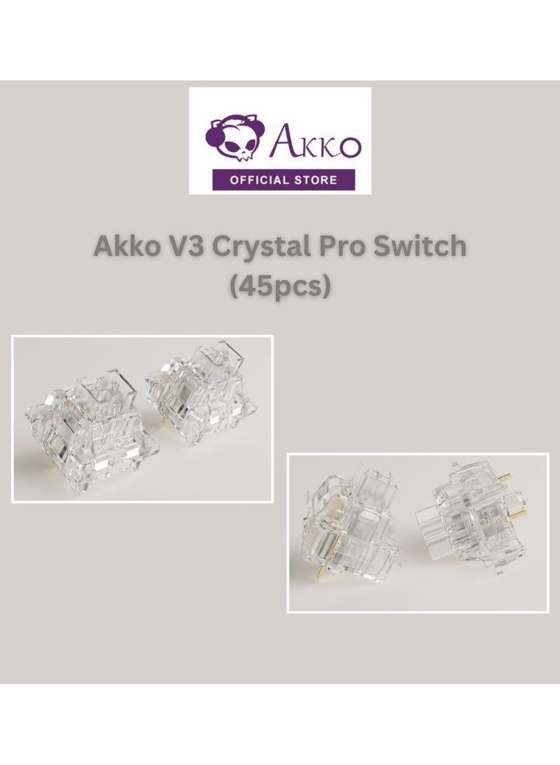 Akko V3 Crystal Pro Keyboard Switch with Dustproof Stem for Mechanical Gaming Keyboard, 43gf Actuation Force Key Switches (45pcs)