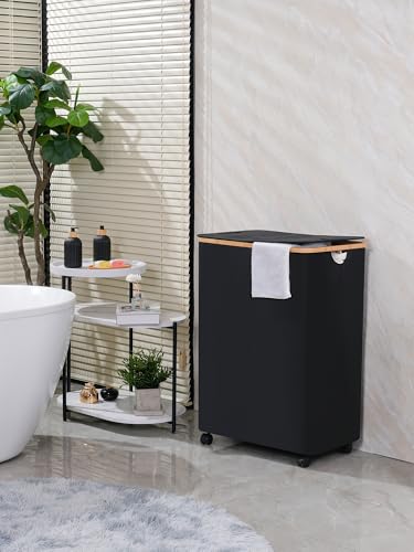 efluky Double Laundry Hamper with Wheels Divided Laundry Hamper with Removable Bags 2 Section Dirty Clothes Basket with Handles for Bathroom Bedroom Laundry Room 160L Dark Black - Image 3