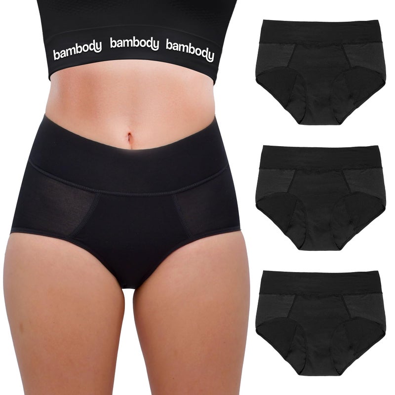 Bambody Absorbent Panties, Period Underwear for Women and Teens - All-Day Long - Overnight Protection- Postpartum, Leakproof - X-Large - 3 Pack: Black - Image 1