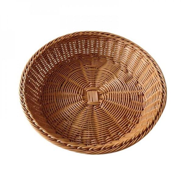 Shoppers Hub PNQ Multipurpose Heavy Polyratten Woven Bread Fruit Vegetable Snacks Basket with SS Rod Inside for Hygienic Storage Basket Size 15 Inch Diameter with 4 Inch Height Approx brown - Image 1