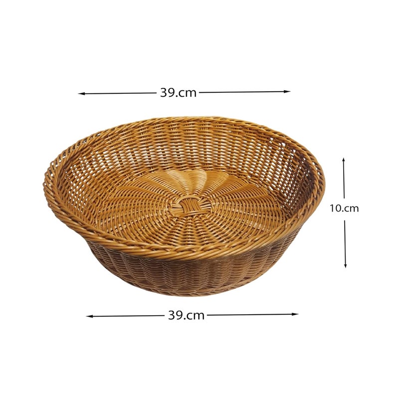 Shoppers Hub PNQ Multipurpose Heavy Polyratten Woven Bread Fruit Vegetable Snacks Basket with SS Rod Inside for Hygienic Storage Basket Size 15 Inch Diameter with 4 Inch Height Approx brown - Image 2