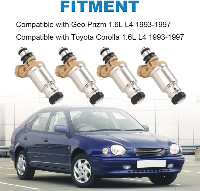 JDMON 4 Pcs Fuel Injectors for Geo Prizm and Toyota Corolla 1.6L L4 (1993-1997) - Image 2