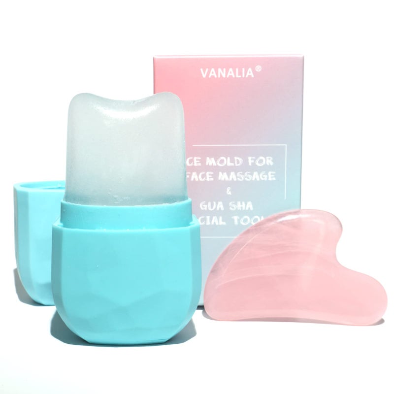 VANALIA VANALIA Ice Roller for Face and Eye Gua Sha Face Massage Skin Care Set Facial Beauty Ice Roller Silicone Ice Mold for Face BeautyBlue 
