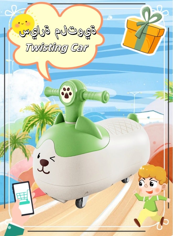 Wiggle Car for Kids Children's Twisting Car Peanut Car Yo-Yo Car Anti-Rollover Rocking Car Suitable For 1-3 Years Old Babies Silent Universal Wheels With Music（Green）  - Image 1