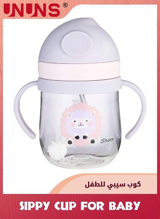 UNUNS كوب سيبي للأطفال، كوب تريتان سيبي للرضع من عمر 6 إلى 18 شهرًا، زجاجة أطفال ذات ماصة مرجحة مضادة للتسرب مع مقبض، أكواب الشرب ذات فوهة شرب ناعمة 300 مل للأطفال الصغار من الأولاد والبنات، أرجواني - Image 1