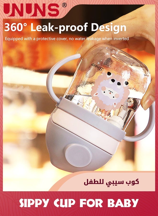 UNUNS كوب سيبي للأطفال، كوب تريتان سيبي للرضع من عمر 6 إلى 18 شهرًا، زجاجة أطفال ذات ماصة مرجحة مضادة للتسرب مع مقبض، أكواب الشرب ذات فوهة شرب ناعمة 300 مل للأطفال الصغار من الأولاد والبنات، أرجواني - Image 3