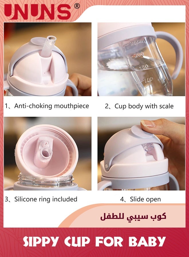 UNUNS كوب سيبي للأطفال، كوب تريتان سيبي للرضع من عمر 6 إلى 18 شهرًا، زجاجة أطفال ذات ماصة مرجحة مضادة للتسرب مع مقبض، أكواب الشرب ذات فوهة شرب ناعمة 300 مل للأطفال الصغار من الأولاد والبنات، أرجواني - Image 2
