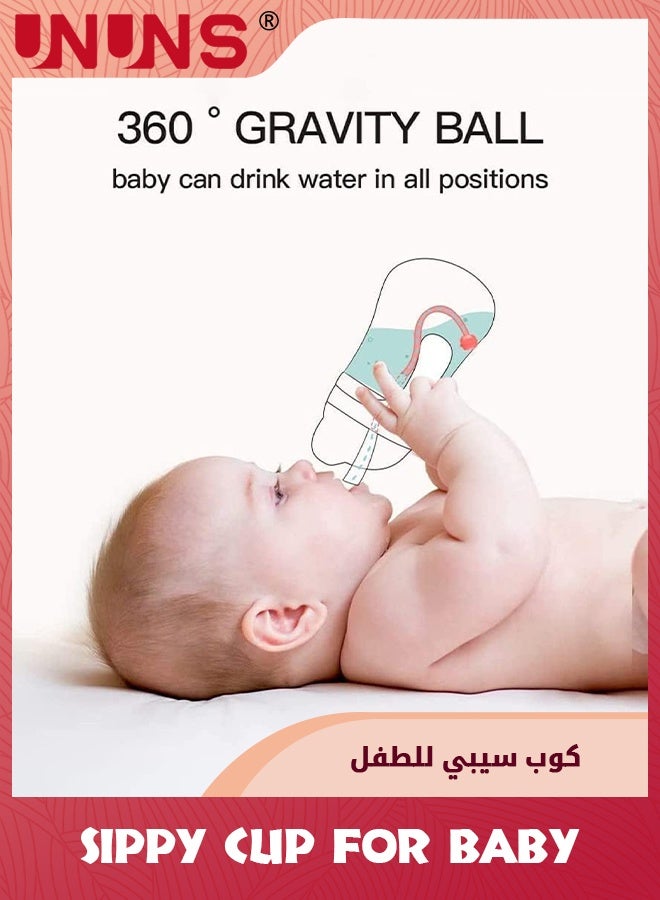 UNUNS كوب سيبي للأطفال، كوب تريتان سيبي للرضع من عمر 6 إلى 18 شهرًا، زجاجة أطفال ذات ماصة مرجحة مضادة للتسرب مع مقبض، أكواب الشرب ذات فوهة شرب ناعمة 300 مل للأطفال الصغار من الأولاد والبنات، أرجواني - Image 5