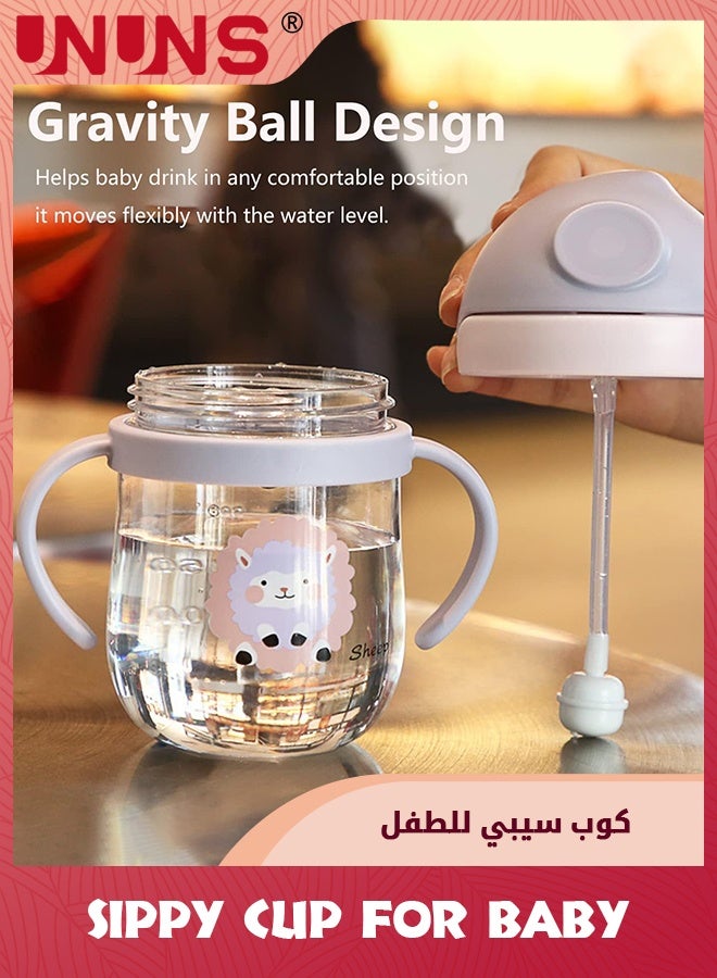 UNUNS كوب سيبي للأطفال، كوب تريتان سيبي للرضع من عمر 6 إلى 18 شهرًا، زجاجة أطفال ذات ماصة مرجحة مضادة للتسرب مع مقبض، أكواب الشرب ذات فوهة شرب ناعمة 300 مل للأطفال الصغار من الأولاد والبنات، أرجواني - Image 4