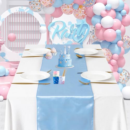 LuoluoHouse 5 Pack Baby Blue Table Runners 12 x 108 inches Long Baby Blue Silk Satin Table Runner for Wedding Banquet Birthday Summer Party - Image 5