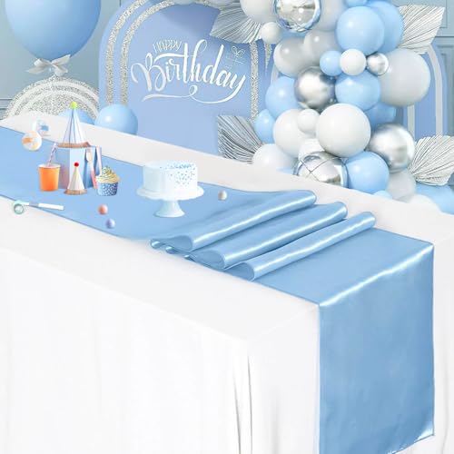 LuoluoHouse 5 Pack Baby Blue Table Runners 12 x 108 inches Long Baby Blue Silk Satin Table Runner for Wedding Banquet Birthday Summer Party - Image 2