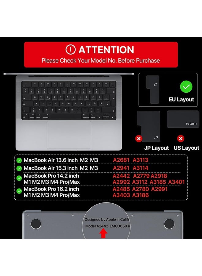 Compatible with MacBook EU/UK Layout Keyboard Cover, Premium Ultra Thin Protector with Dust Plugs for 2025-2021 M4/M3/M2/M1 Pro/Max MacBook Pro 14/16, M4/M3/M2 MacBook Air 13/15 - Image 3