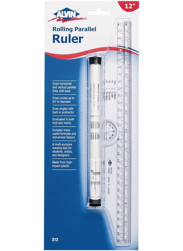 Alvin ALVIN Rolling Parallel Ruler 12 Inch Model 312 Multipurpose Imperial and Metric Rolling Ruler for Students Artists and Designers Ideal for Drawing Parallel Lines Curves and Arcs  12 inches  - Image 3