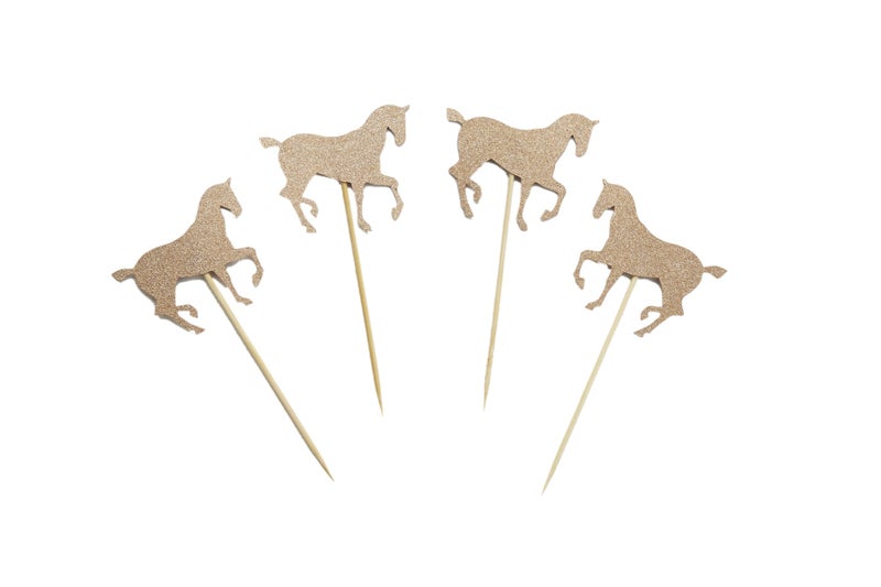 Rose GoldGold Glitter Horse Cupcake Topper for Birthday Party Baby Shower Cake Decoration Rose Gold