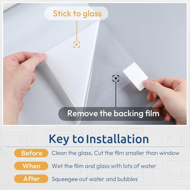 Rabbitgoo Window Privacy Film, Non-Adhesive Frosted Glass Window Film for Bathroom, Static Cling Heat Blocking Stickers for Home Indoor Opaque Frosting Coverings House Tint, Matte White 35.4" x 196.8" - Image 2