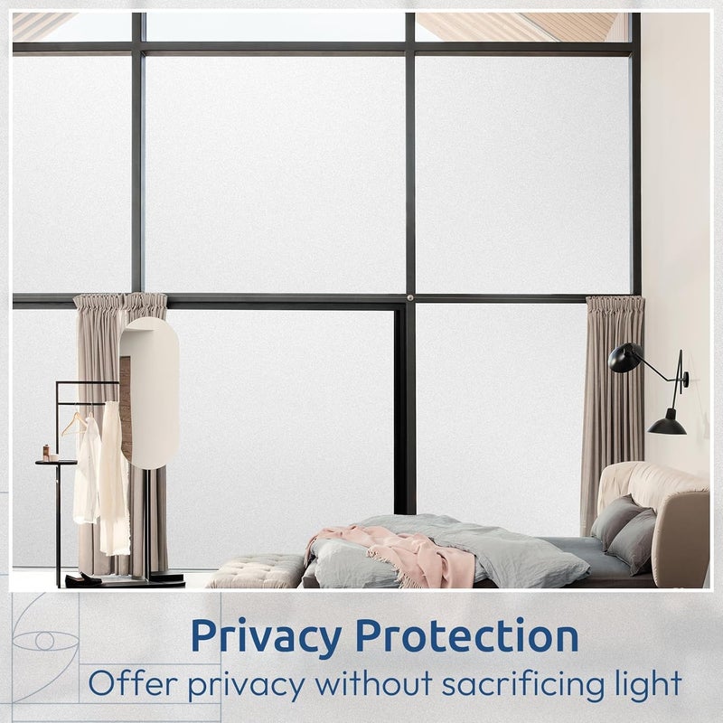 Rabbitgoo Window Privacy Film, Non-Adhesive Frosted Glass Window Film for Bathroom, Static Cling Heat Blocking Stickers for Home Indoor Opaque Frosting Coverings House Tint, Matte White 35.4" x 196.8" - Image 3