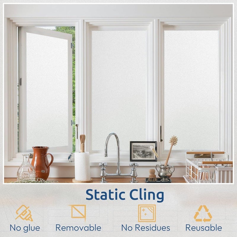 Rabbitgoo Window Privacy Film, Non-Adhesive Frosted Glass Window Film for Bathroom, Static Cling Heat Blocking Stickers for Home Indoor Opaque Frosting Coverings House Tint, Matte White 35.4" x 196.8" - Image 5