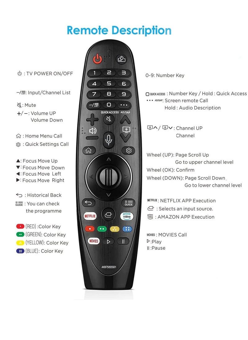 Generic - Remote Control for LG TV NO Voice Function AKB75855501 Remote Replacement Compatible with All LG TV Models AN-MR20GA AN-MR600G AN-MR650G ANMR650A etc.(NO Voice Function) - Image 1