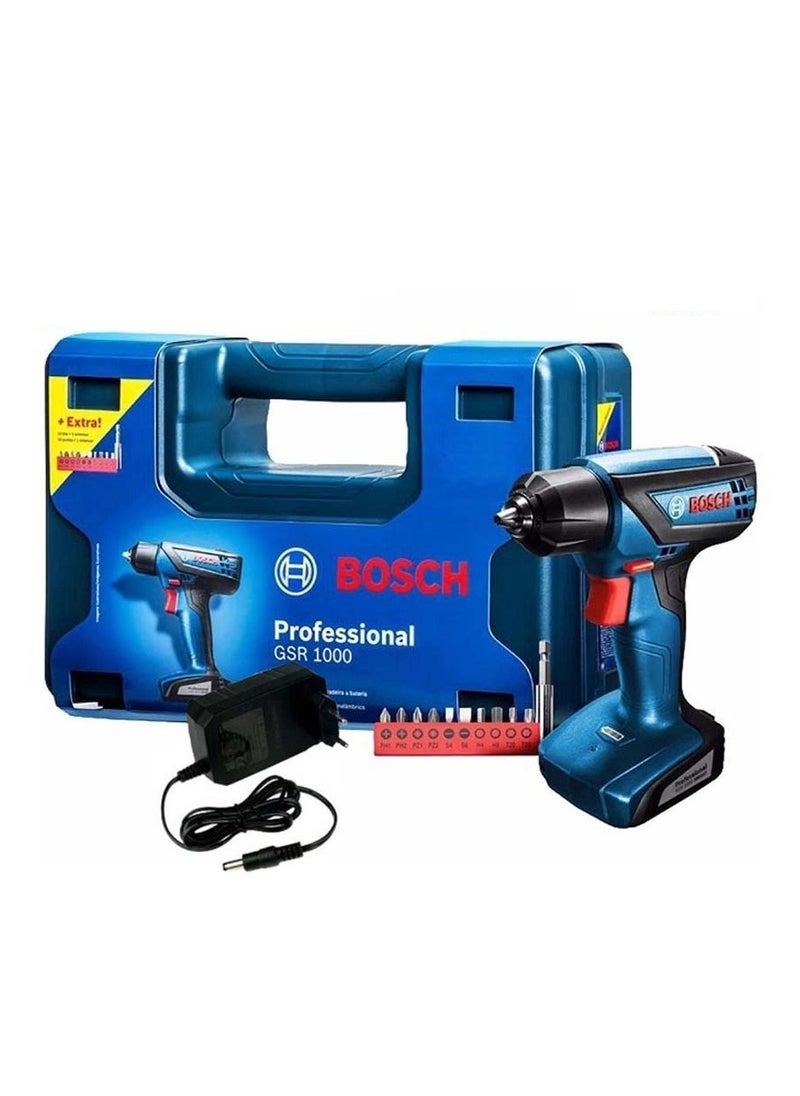 BOSCH Bosch GSR 1000 Cordless Drill Driver + Screwdriver Bits - 06019F40L1  - Image 1