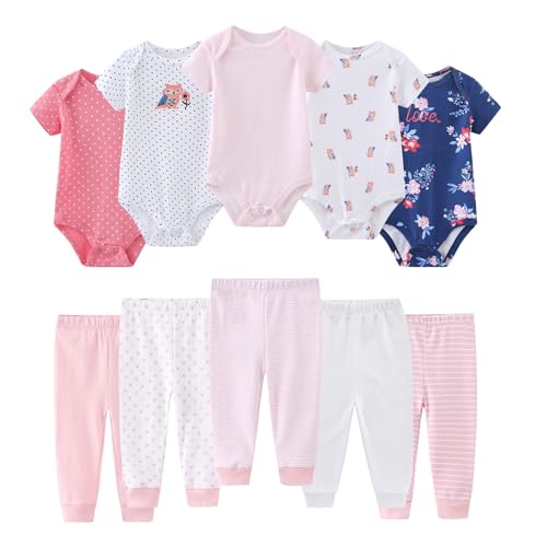 Ruliby Baby Gril Bodysuit and Pant Set Cotton Soft Newborn Clothes Outfits 69 month - Image 1