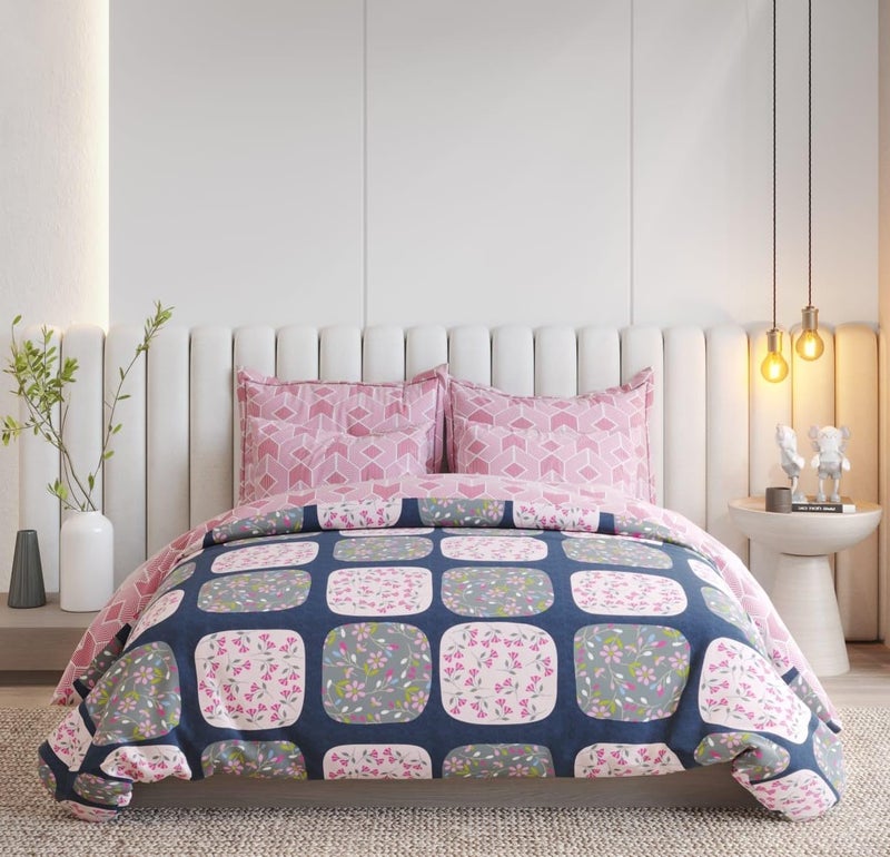 la' amour Super Premium Quilt Cover Double Bed with Zipper Blanket Cover/rajai Cover/Comforter Cover/Duvet Cover King Size Soft Glace Cotton Warm & Cozy Stuff 90x100 Inches, Pink Grey - Image 1