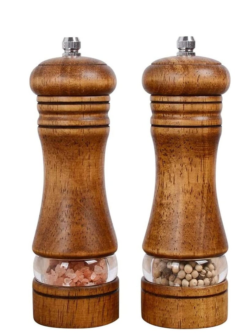 KASTWAVE Pepper Grinder, Wood Salt and Pepper Grinder Mills Sets, Classic Manual Salt Grinder Refillable Pepper Mill Sets with Acrylic Visible Window Adjustable Ceramic Grinding Rotor 6.5inch 2 Pack  - Image 1
