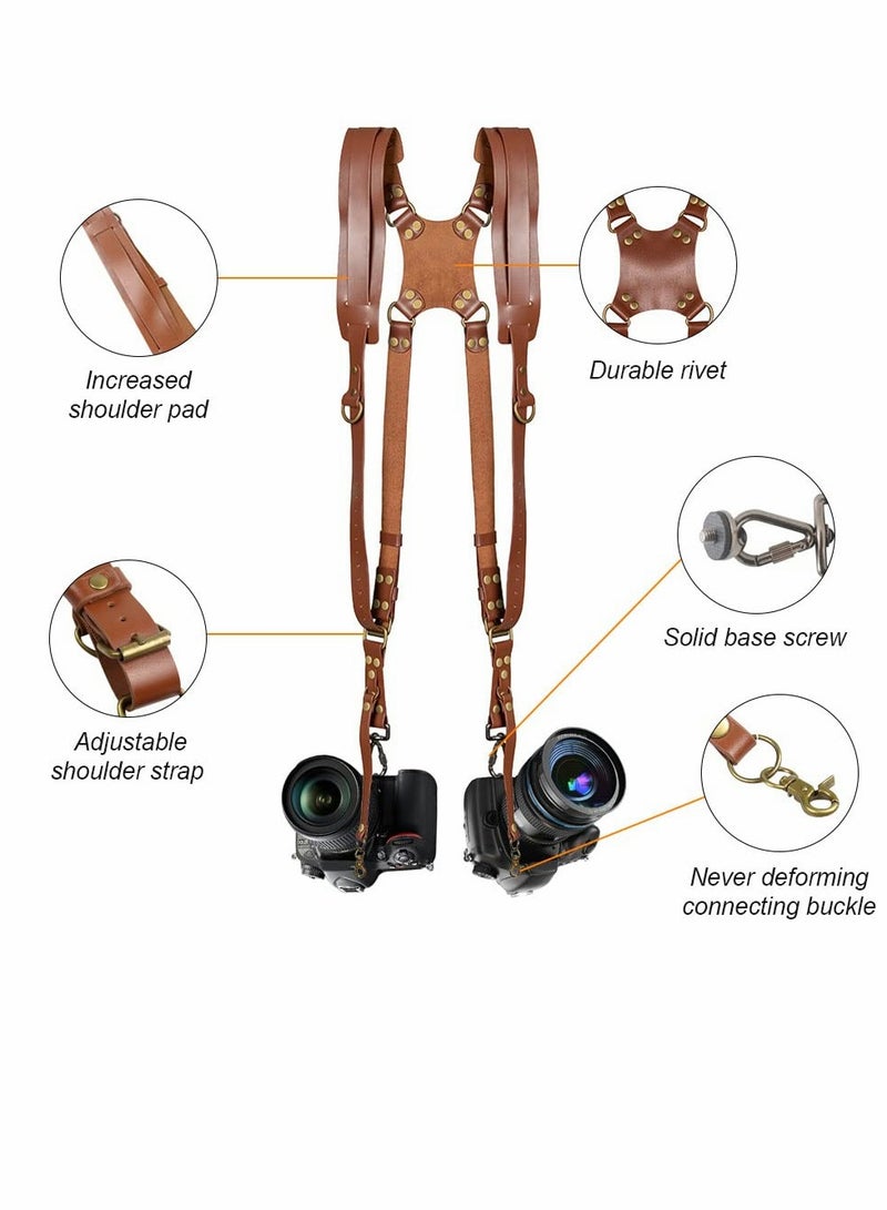 SYOSI Camera Strap Camera Shoulder Strap for Two Cameras Dual Camera Strap Accessories Adjustable Leather Camera Harness for DSLR SLR - Image 2