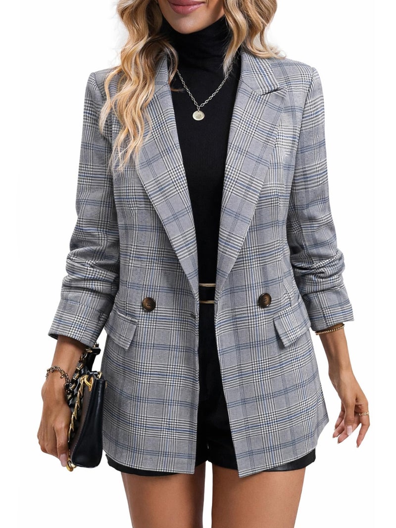 Mina Self Plaid Blazer Jacket for Women Houndstooth 2026 Fall Winter Business Caual Tan Brown Work Office Womens Trendy Boyfriend Professional Fashion Dressy Ladies Women's Blazers & Suit Jackets - Image 1