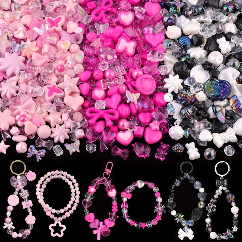 Pink Rose Black Kawaii Beads Kit 130 180pcs DIY Cute Charms For Bracelet Making Animal Butterfly Bow Pendants Craft Present - Image 1